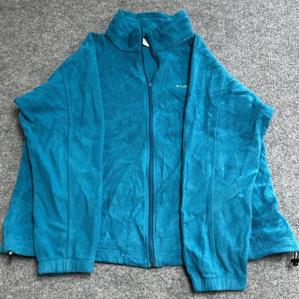 Columbia Fleece Jacket Womens Size 2X Teal Blue Full Zip Mock Neck Outdoor 79231